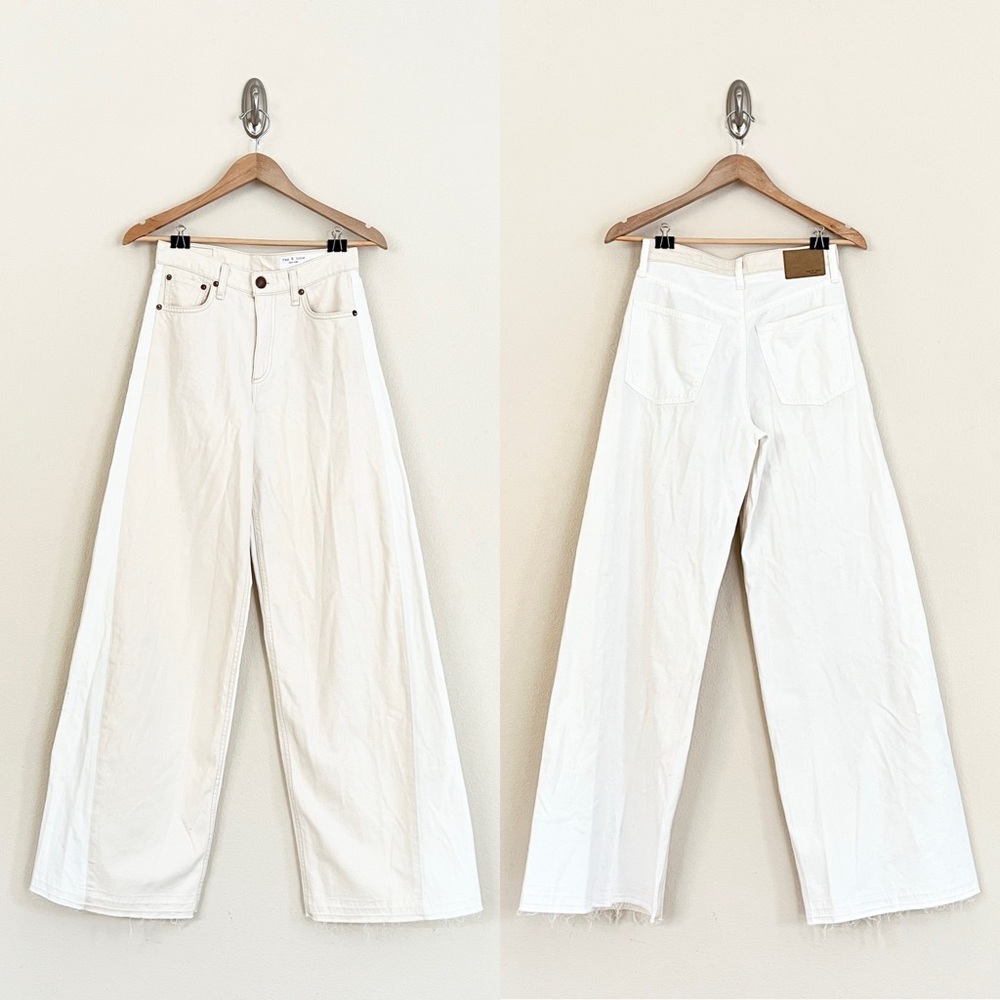 RAG & BONE Sofie Two Tone Frayed Wide Leg Jeans in Double Ecru - Picture 11 of 17